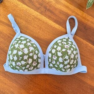 Boden Green Floral Bikini Top with Light Blue Trim- sz 12 and 16